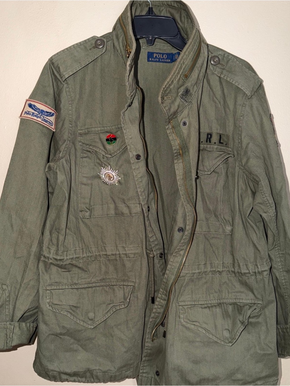 Ralph Lauren Olive Military Field Jacket with Patch Details